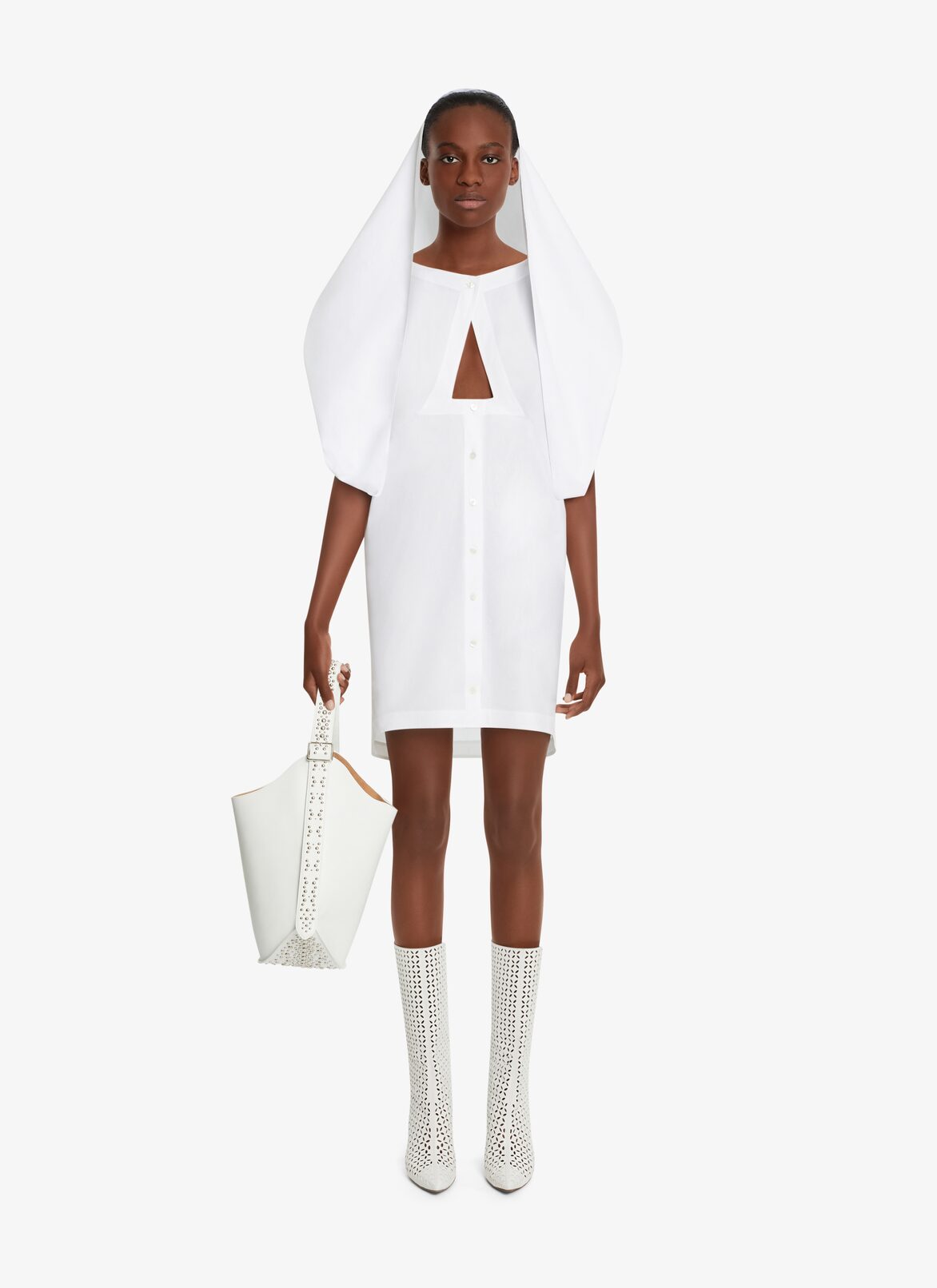 SLEEVELESS HOODED JAPANESE POPLIN DRESS ALAÏA WHITE SLEEVELESS HOODED JAPANESE POPLIN DRESS